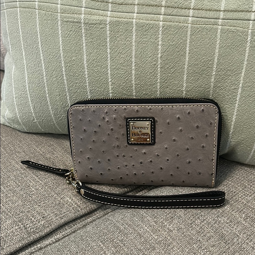 Dooney & Bourke Gray Ostrich-Embossed Wristlet